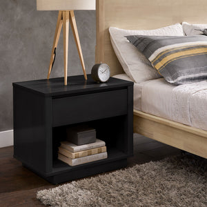 Potrero Rubberwood Nightstand with Drawer and Open Shelf Mid-century Modern Bedroom