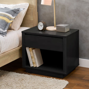 Potrero Rubberwood Nightstand with Drawer and Open Shelf Mid-century Modern Bedroom