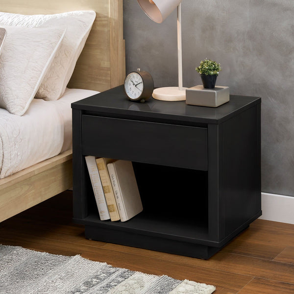 Potrero Rubberwood Nightstand with Drawer and Open Shelf Mid-century Modern Bedroom