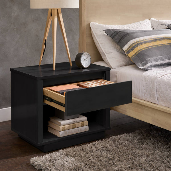 Potrero Rubberwood Nightstand with Drawer and Open Shelf Mid-century Modern Bedroom