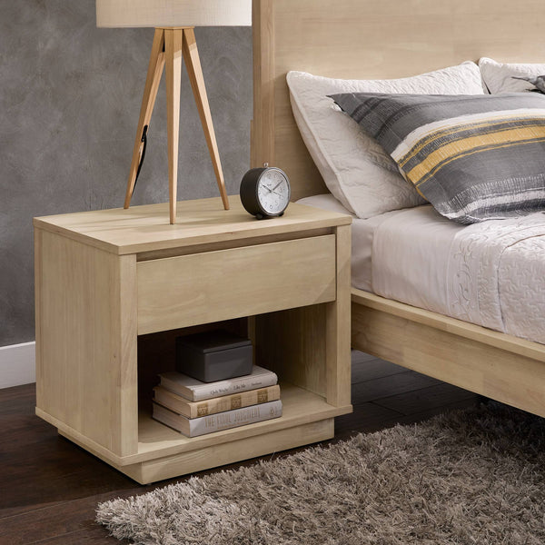 Potrero Rubberwood Nightstand with Drawer and Open Shelf Mid-century Modern Bedroom