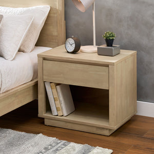 Potrero Rubberwood Nightstand with Drawer and Open Shelf Mid-century Modern Bedroom