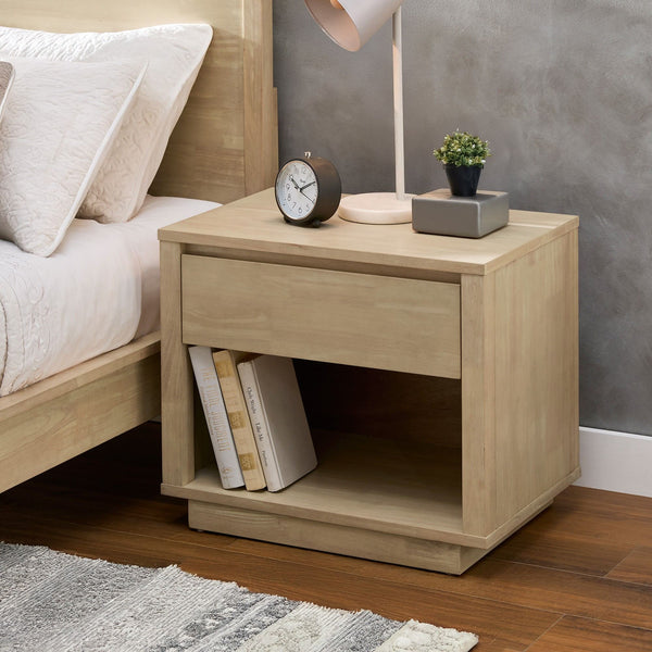Potrero Rubberwood Nightstand with Drawer and Open Shelf Mid-century Modern Bedroom