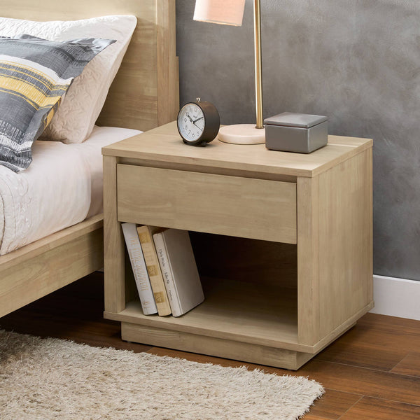 Potrero Rubberwood Nightstand with Drawer and Open Shelf Mid-century Modern Bedroom