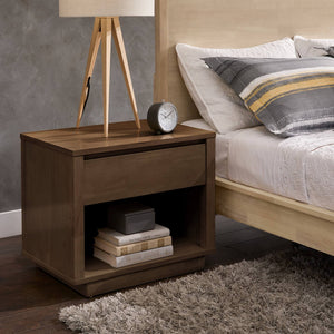 Potrero Rubberwood Nightstand with Drawer and Open Shelf Mid-century Modern Bedroom