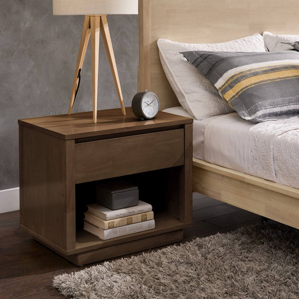 Potrero Rubberwood Nightstand with Drawer and Open Shelf Mid-century Modern Bedroom
