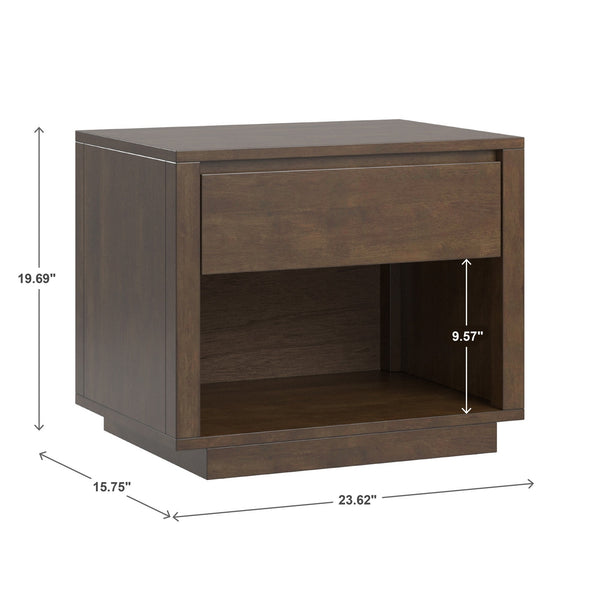 Potrero Rubberwood Nightstand with Drawer and Open Shelf Mid-century Modern Bedroom