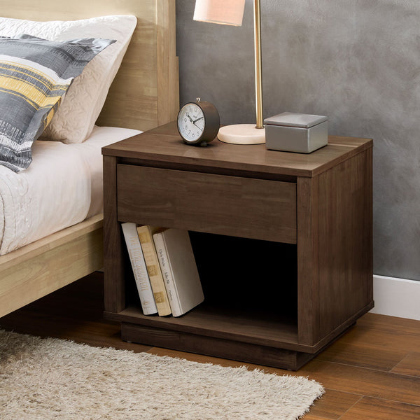 Potrero Rubberwood Nightstand with Drawer and Open Shelf Mid-century Modern Bedroom