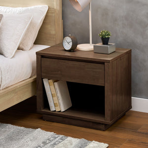 Potrero Rubberwood Nightstand with Drawer and Open Shelf Mid-century Modern Bedroom