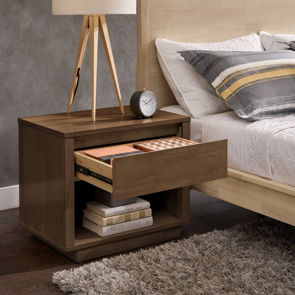 Potrero Rubberwood Nightstand with Drawer and Open Shelf Mid-century Modern Bedroom