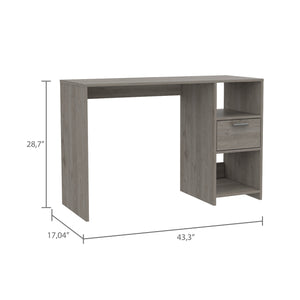 English Elm Omma Grey Computer Desk with Spacious 43.3" Worksurface, One Drawer & Two Open Shelves for Storage and Decor B200P188826