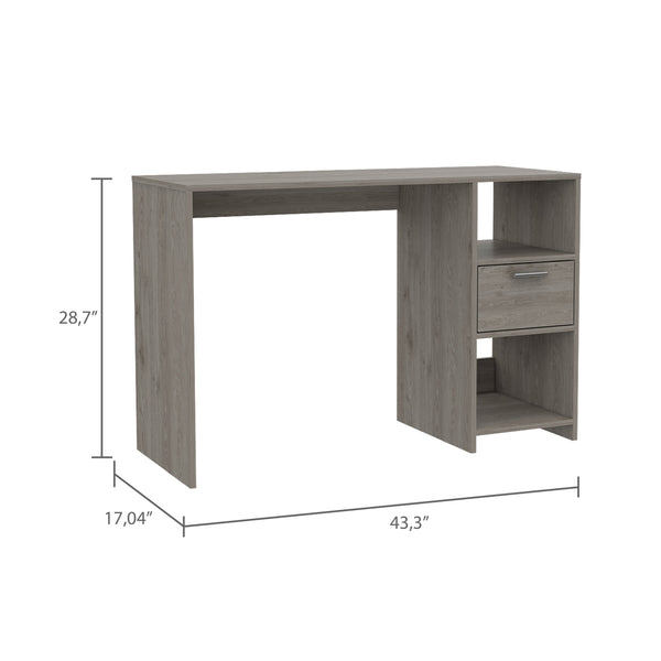 English Elm Omma Grey Computer Desk with Spacious 43.3" Worksurface, One Drawer & Two Open Shelves for Storage and Decor B200P188826
