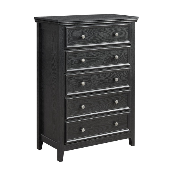 English Elm Modern 5 Drawers Dresser with Smooth Glide Drawers, Stylish Metal Handles & Unique Stable Feet Organizer for Bedroom and Living Room Storage (45.87"L x 20.08"W x 11.03"H) Black W2275P149804