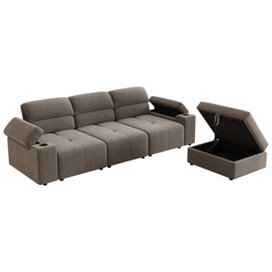 English Elm Modern Modular L-shaped sectional sofa 105-inch cloud deep-seat 4-seat cotton comfort with ottoman and storage Brown W3820S00009