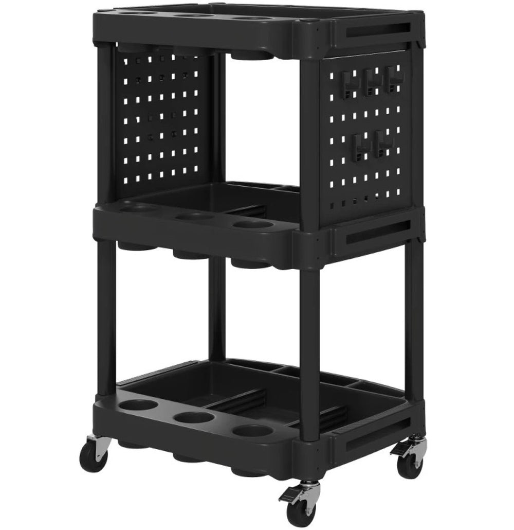 English Elm Capacity Three Tier Plastic Rolling Workshop Cart with Hooks Side Shelves Garage T3971P412729