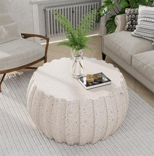English Elm 35.43" Square Mgo Cement Coffee Table Weatherproof Indoor Outdoor Low Profile Modern White W757P387436
