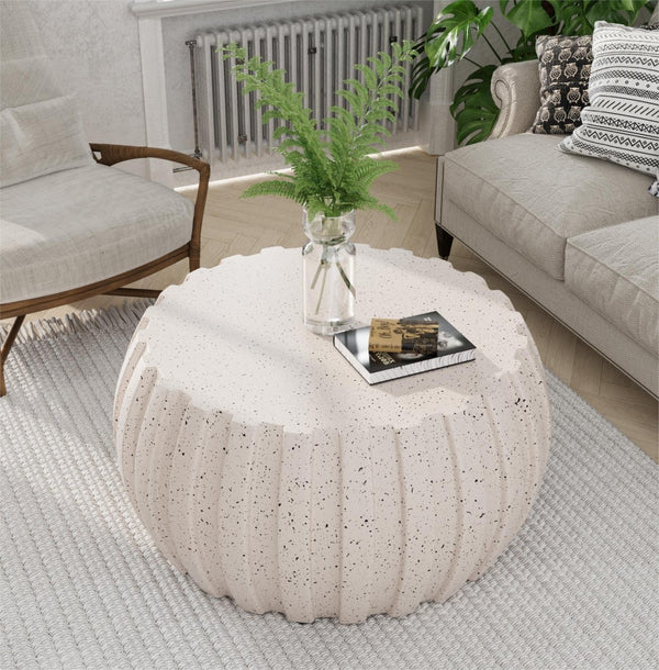 English Elm 35.43" Square Mgo Cement Coffee Table Weatherproof Indoor Outdoor Low Profile Modern White W757P387436