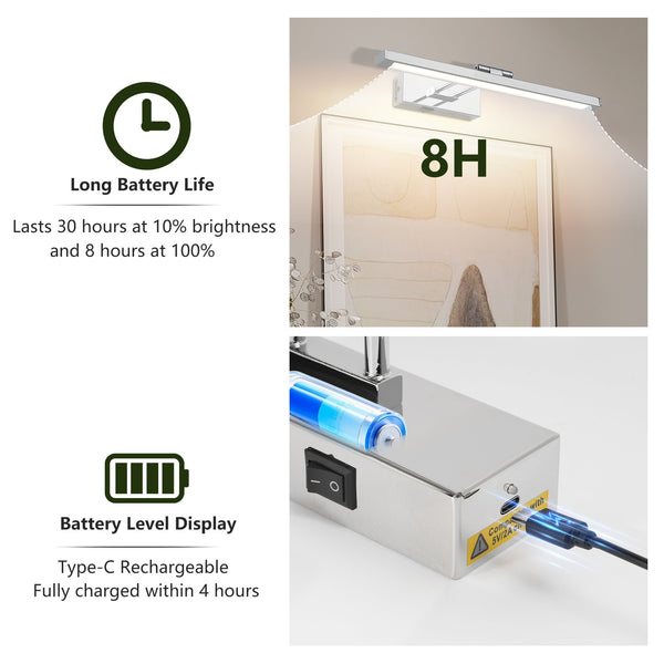 English Elm Battery Picture Light 16" Wireless LED Rechargeable Art Light with Remote Dimmer Sleek Metal Finish Chrome W2312P374957