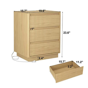 English Elm (set Set of 2 Modern End Tables with Usb-c Charging and Three Drawer Storage for Any Room Natural W409P414475