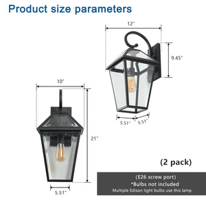 English Elm 21"(H) 2-Pack Outdoor Wall Lanterns Black Die-Cast Aluminum Clear Glass Farmhouse Sconces, Weatherproof W2312P368729