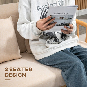 English Elm HOMCOM 48" Two-Seater Loveseat Sofa for Small Spaces — Linen-Feel Upholstery, Wood Legs, Beige W2225P217482