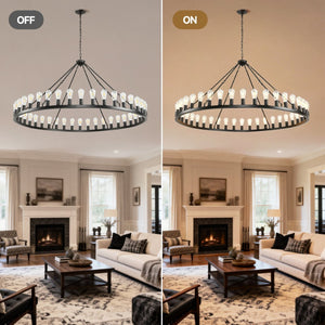 English Elm 64 Inch Wagon Wheel Chandelier 42 Light Matte Black Farmhouse Pendant for Vaulted Rooms W5008P389353