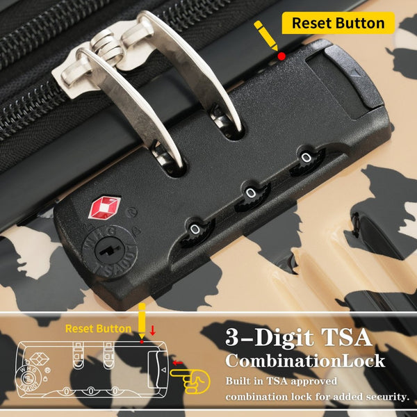 English Elm Hardshell Polycarbonate Luggage Set Three Piece Spinner Suitcases with Tsa Lock Brown Leopard N732P218227W