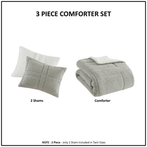 English Elm Comforter Plush twin set with faux feathersoft face and ivory sherpa reverse for cozy warmth and style Grey 23.23 L x 18.11 W x 12.6 H B035P294140