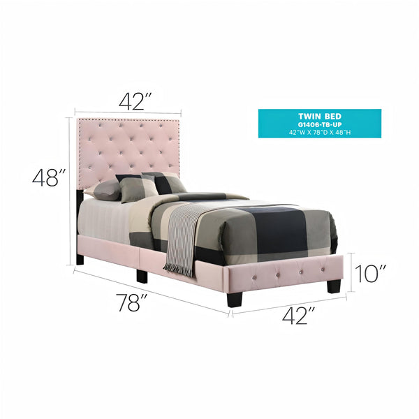 English Elm Charming Velvet Twin Bed with Hidden Storage Drawers, Casual Solid Frame, Easy Assembly Comfort Pink 24.6 L x 44 W x 5.5 H B078108025