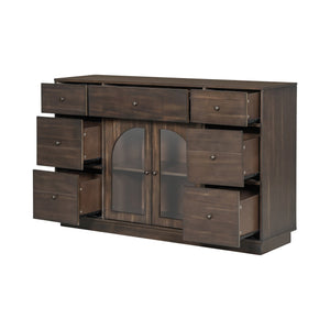 English Elm Christopher Knight Home® - Cabinet roomy storage console with 2 doors, 7 drawers, glass accents and manufactured wood build, large Dark Brown N780P330601D