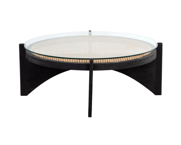 Sunpan ADORA Coffee Table - Artisan-Crafted Round Rattan & Mango Wood Centerpiece for Unique Living Spaces 110198
