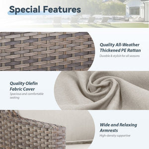 English Elm 73.2" Outdoor Handwoven Rattan 3 Seat Sofa with Olefin Cushions for Porch or Patio Beige T3773P416337