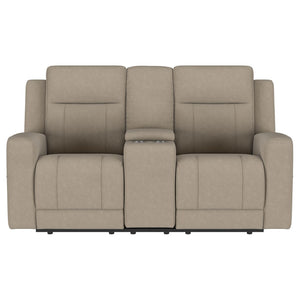 English Elm Slater Manual Reclining Loveseat with Center Console and Suede Leatherette Upholstery Taupe B062P440395