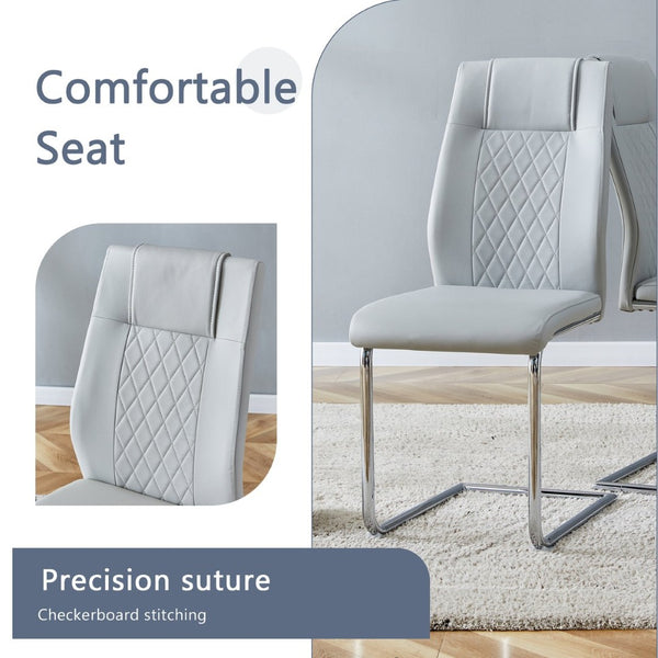 English Elm Table Set With Black Marble Top & Stainless Steel Legs - 6 Light Gray Pu Chairs For Modern Dining W1151S01964-GIGA