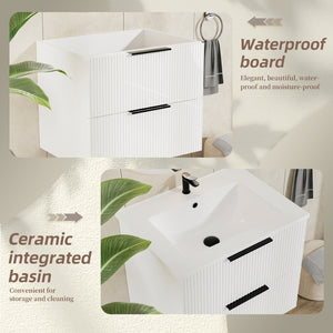 English Elm 060 Floating Wall Mounted Bathroom Vanity Cabinet with Soft Close Drawers Modern White W3520P345977