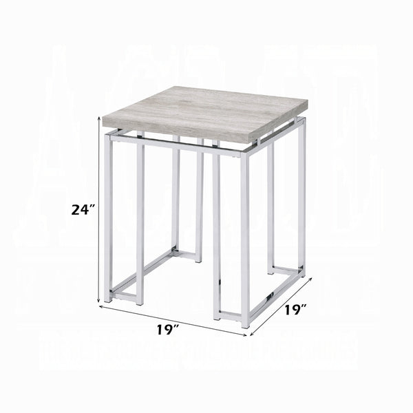 English Elm Modern Minimalist End Table with White Wood Top and Gold-Finish Metal Legs for Chic Living Spaces Chrome,Oak 23.5 L x 26 W x 7 H B2741P337708