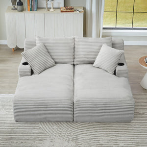 English Elm Compressible Corduroy Sleeper Loveseat with Cupholders Ready in 72 Hours No Assembly Light Grey W2339P411861