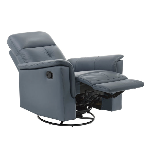 English Elm Blue Blue-gray Top Grain Leather Swivel Glider Recliner Chair – 360° Motion, Pull-Tab Recline, Modern Comfort B011P329271