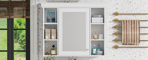 English Elm 35'' 35' 35'' x 28'' Wall Mounted Medicine Cabinet with Mirror Door, Modern MDF Storage with Towel Rod White N710P196545K