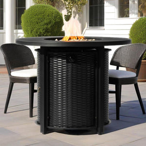 English Elm 32" 32inch Propane Fire Pit Table 50,000 BTU Steel Outdoor Patio Wicker Look with Rocks Lid Included W853P193941