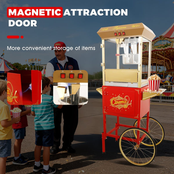 English Elm 16oz Commercial Popcorn Machine with Steel Cart Tempered Glass and 3 Switch Panel Golden,Red W2841P337587