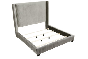 English Elm Queen Upholstered Bed with Pleated Headboard and Sturdy Rails, Easy-Clean Polyester Fabric Design Light Gray 79.75 L x 53.75 W x 9.5 H B2699P208286