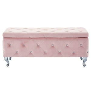 Worldwide Home Furnishings Monique-storage Ottoman - Luxurious Blush Velvet With Diamond Stitching & Hidden Storage Compartment Blush Pink,Chrome Velvet,Metal 402-130bsh