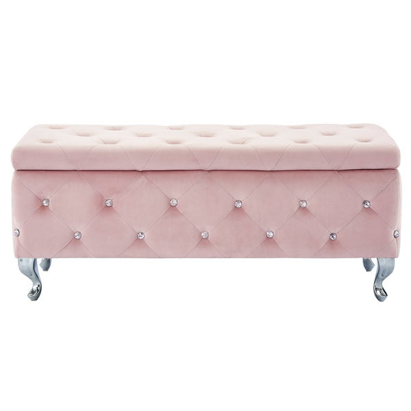 Worldwide Home Furnishings Monique-storage Ottoman - Luxurious Blush Velvet With Diamond Stitching & Hidden Storage Compartment Blush Pink,Chrome Velvet,Metal 402-130bsh
