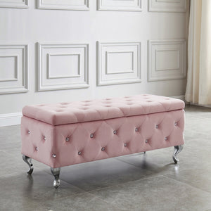 Worldwide Home Furnishings Monique-storage Ottoman - Luxurious Blush Velvet With Diamond Stitching & Hidden Storage Compartment Blush Pink,Chrome Velvet,Metal 402-130bsh
