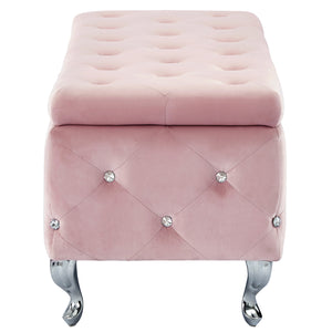 Worldwide Home Furnishings Monique-storage Ottoman - Luxurious Blush Velvet With Diamond Stitching & Hidden Storage Compartment Blush Pink,Chrome Velvet,Metal 402-130bsh