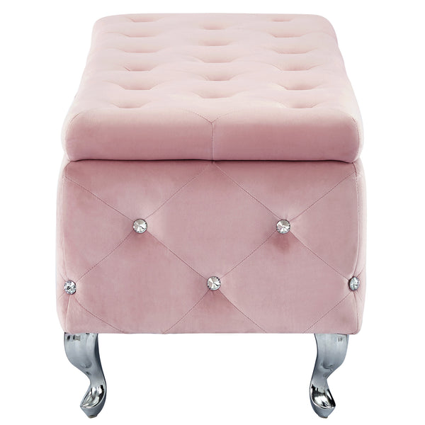 Worldwide Home Furnishings Monique-storage Ottoman - Luxurious Blush Velvet With Diamond Stitching & Hidden Storage Compartment Blush Pink,Chrome Velvet,Metal 402-130bsh