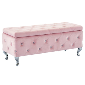 Worldwide Home Furnishings Monique-storage Ottoman - Luxurious Blush Velvet With Diamond Stitching & Hidden Storage Compartment Blush Pink,Chrome Velvet,Metal 402-130bsh