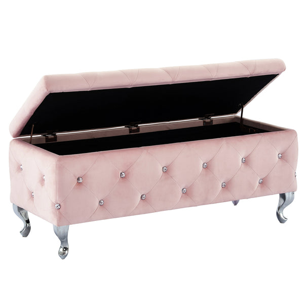 Worldwide Home Furnishings Monique-storage Ottoman - Luxurious Blush Velvet With Diamond Stitching & Hidden Storage Compartment Blush Pink,Chrome Velvet,Metal 402-130bsh