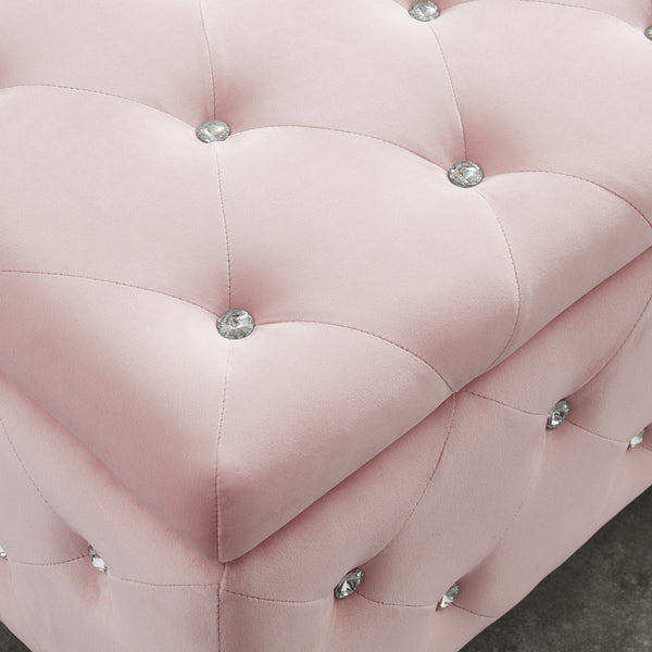 Worldwide Home Furnishings Monique-storage Ottoman - Luxurious Blush Velvet With Diamond Stitching & Hidden Storage Compartment Blush Pink,Chrome Velvet,Metal 402-130bsh